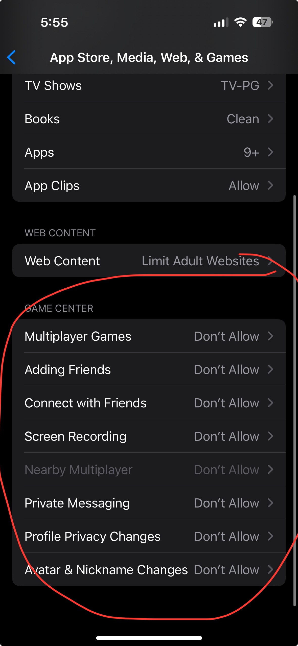 iPhone safety settings for kids – Game Center Screen