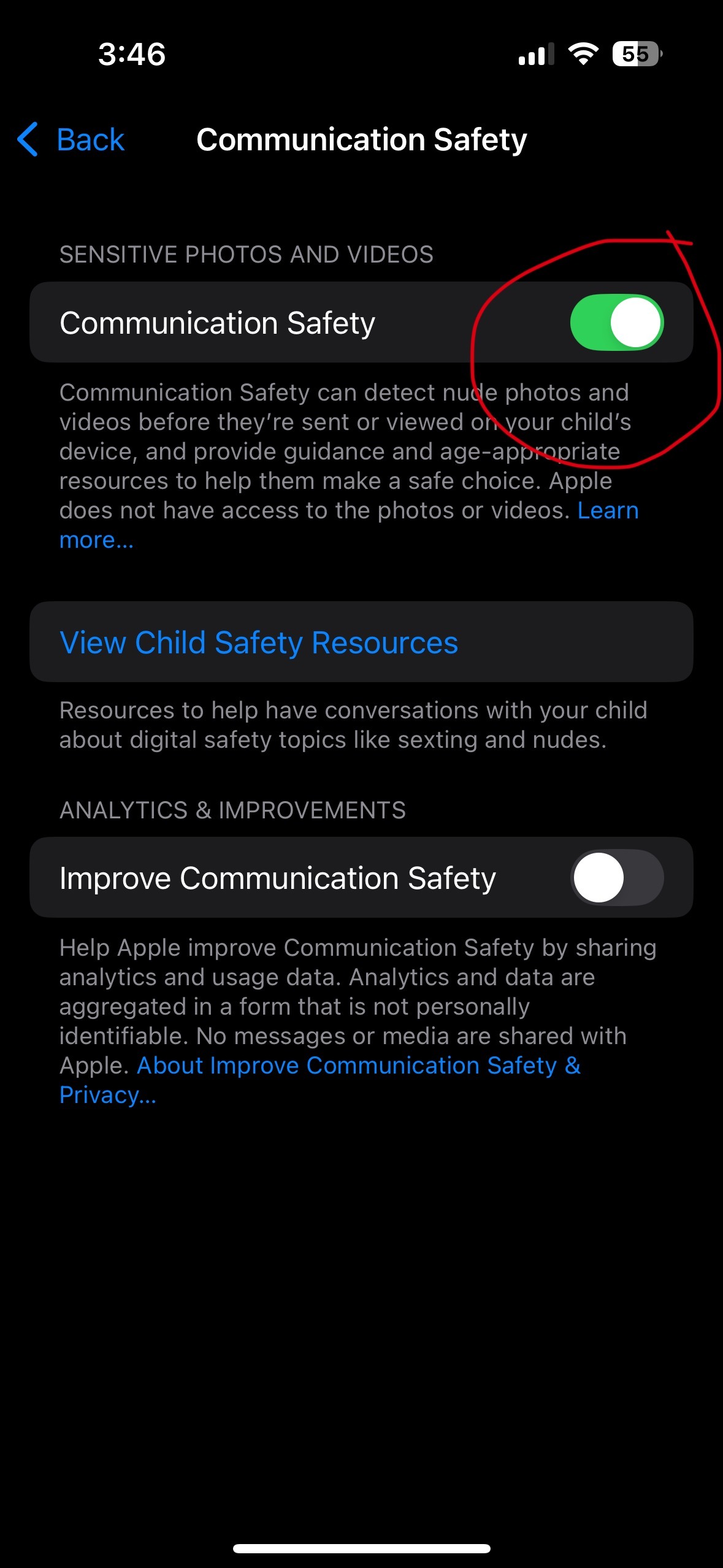 iPhone safety settings for kids – Communication Safety Screen